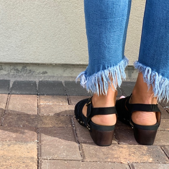 Black Woven Leather Wooden Wedge Platform Clog - Picture 6 of 8